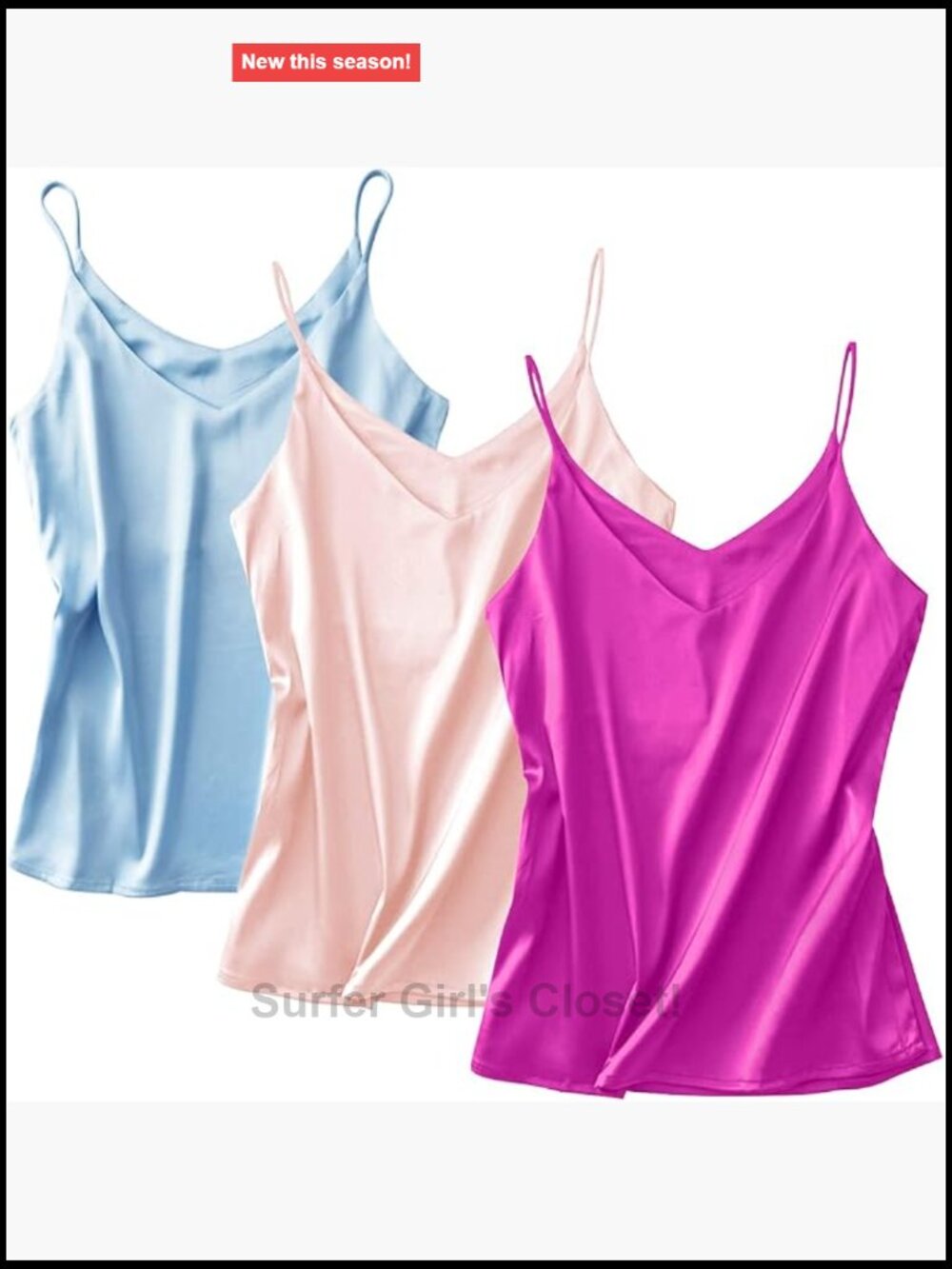 Women's Silk V-Neck Tank Top 3 Pack Silky Camisole Sleeveless Blouse